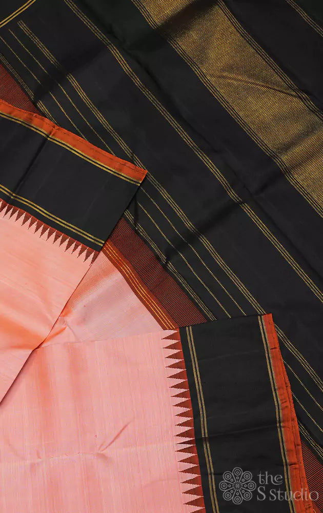 Peach kanchi silk saree with korvai border