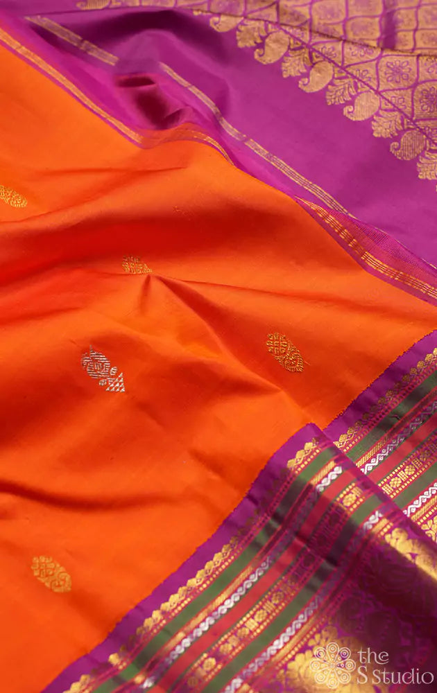Burnt orange varisaipet kanchipuram silk saree