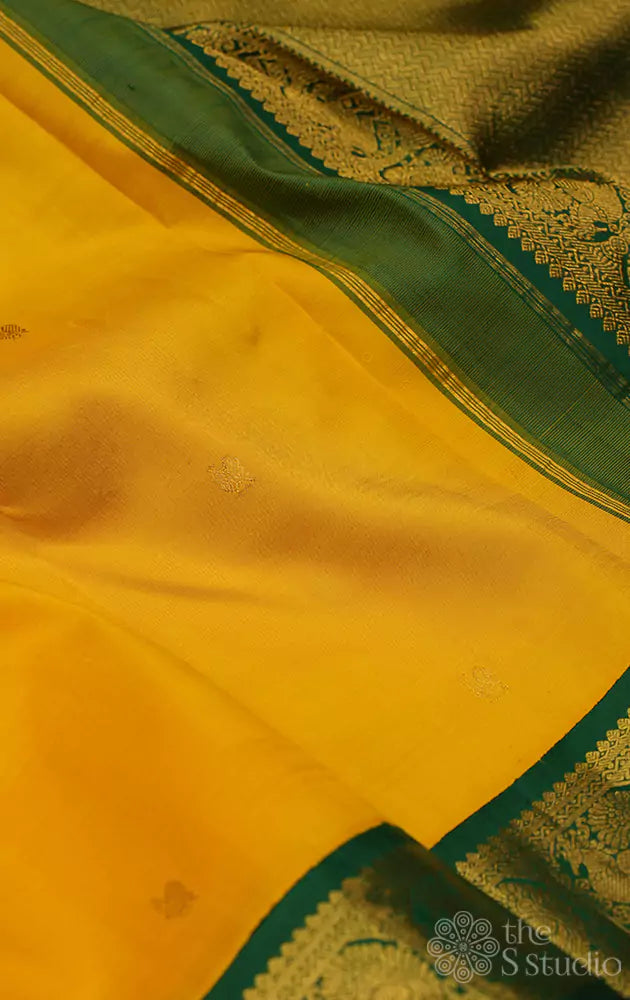 Yellow Kanchi Silk Saree with green border