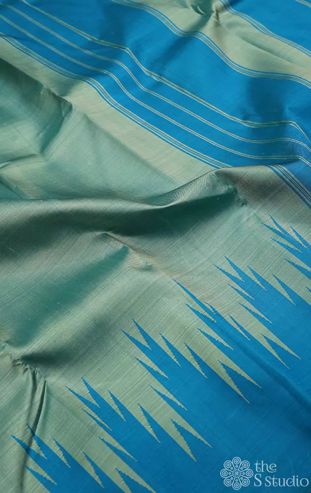 Light bluish green temple border kanchi silk saree