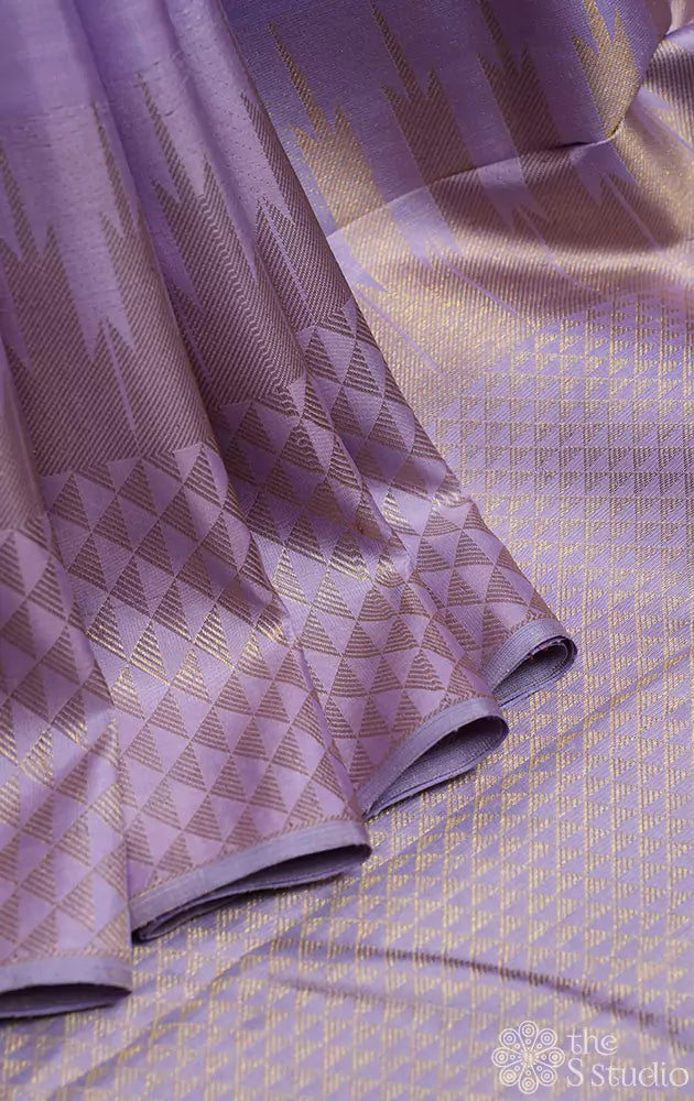 Lite lavender Dupion Saree with unique buttas on its body, self-zari border  & pallu of intricate zari designs