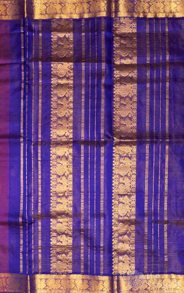 Rust vaira oosi silk cotton saree with blue pallu
