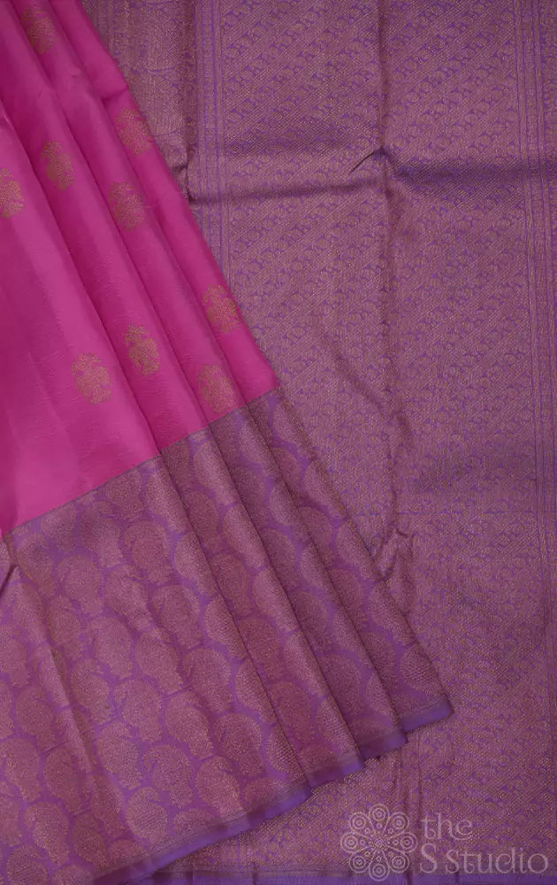 Lotus pink kanjivaram saree with korvai lavender border