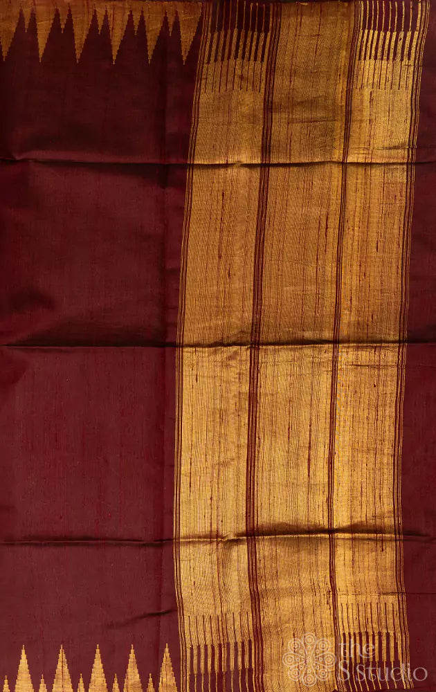 Purple temple border raw silk saree