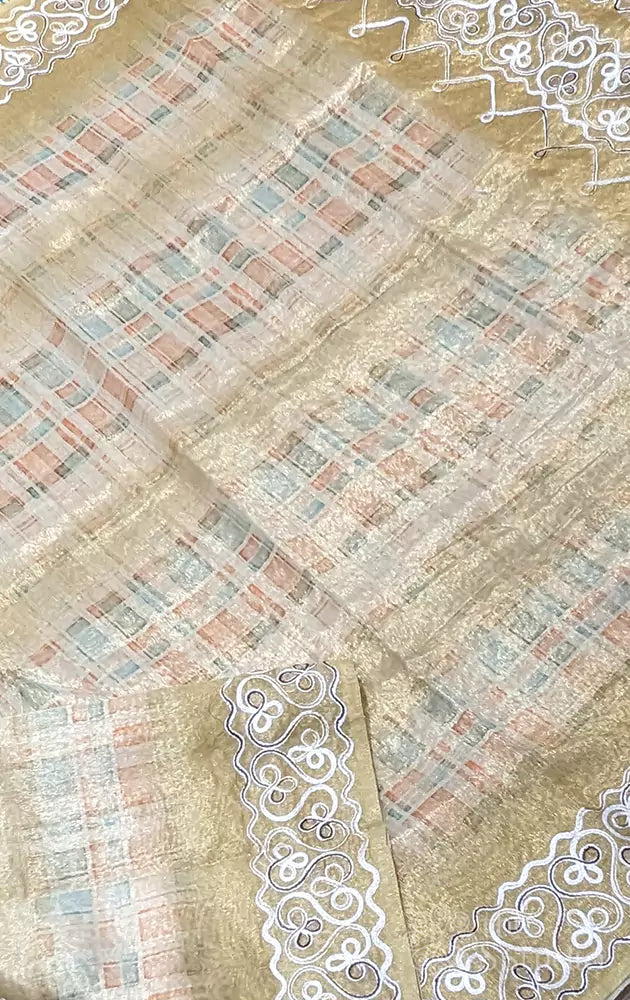 Light green tissue semi silk embroidered saree