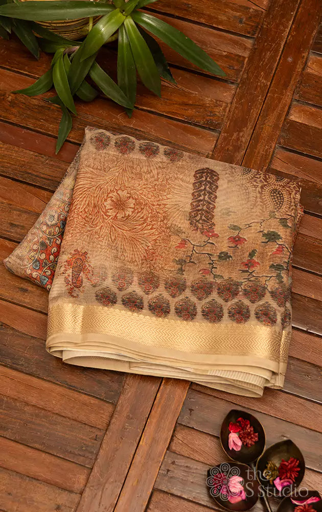 Brown Kota cotton saree