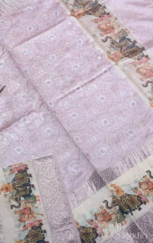 Light pink semi silk saree with floral prints
