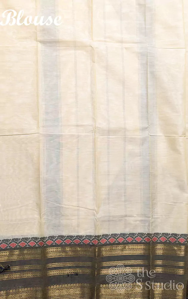 Off white kanchi cotton saree with grey border