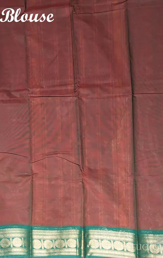 Brown kanchi cotton saree with green border