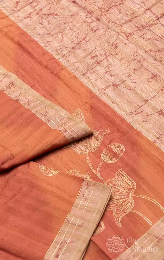 Chikoo brown semi tussar saree with  embroidery