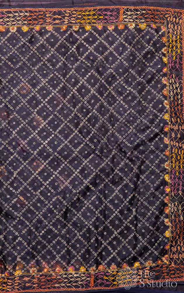 Blue organza saree with bandhani prints and embroidery border