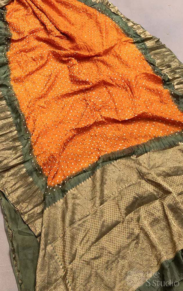 Orange bandhej saree with banarasi border and pallu