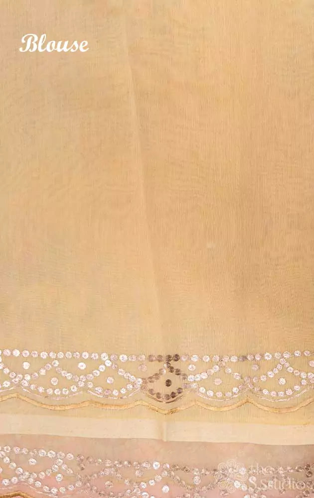 Pale Yellow printed  pure organza saree with embroidery