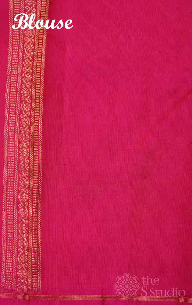 Sea green kanchipuram silk saree with rani pink pallu