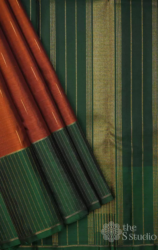 Rust kanjivaram silk saree with rain drops  motifs