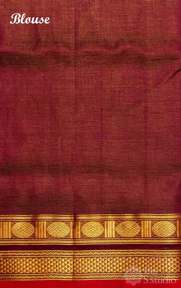 Maroon vairaoosi silk cotton saree with grand pallu
