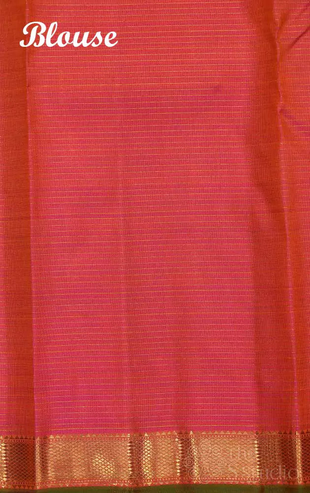 Peach kanjivaram saree with small zari checks