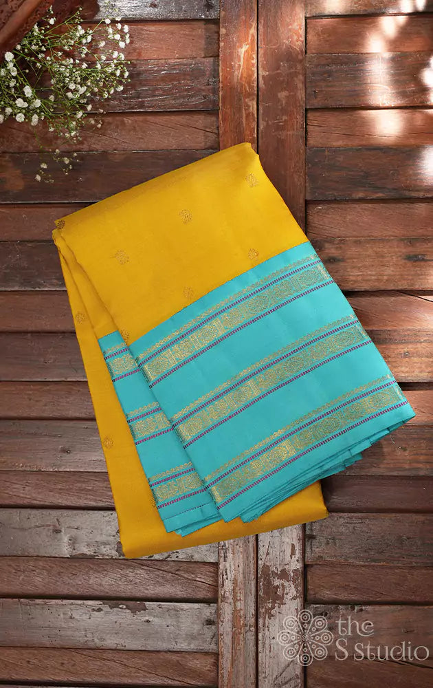 Handloom Cotton Silk Saree in Yellow and Blue : SBEA1009