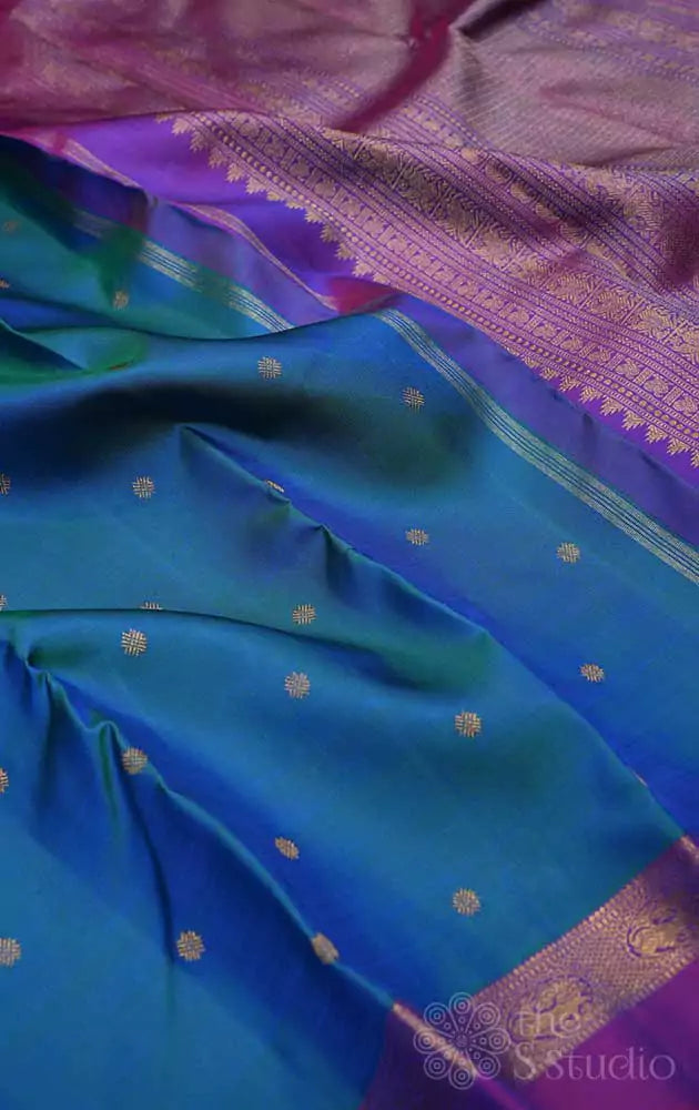 Blue kanchi silk saree with purple border