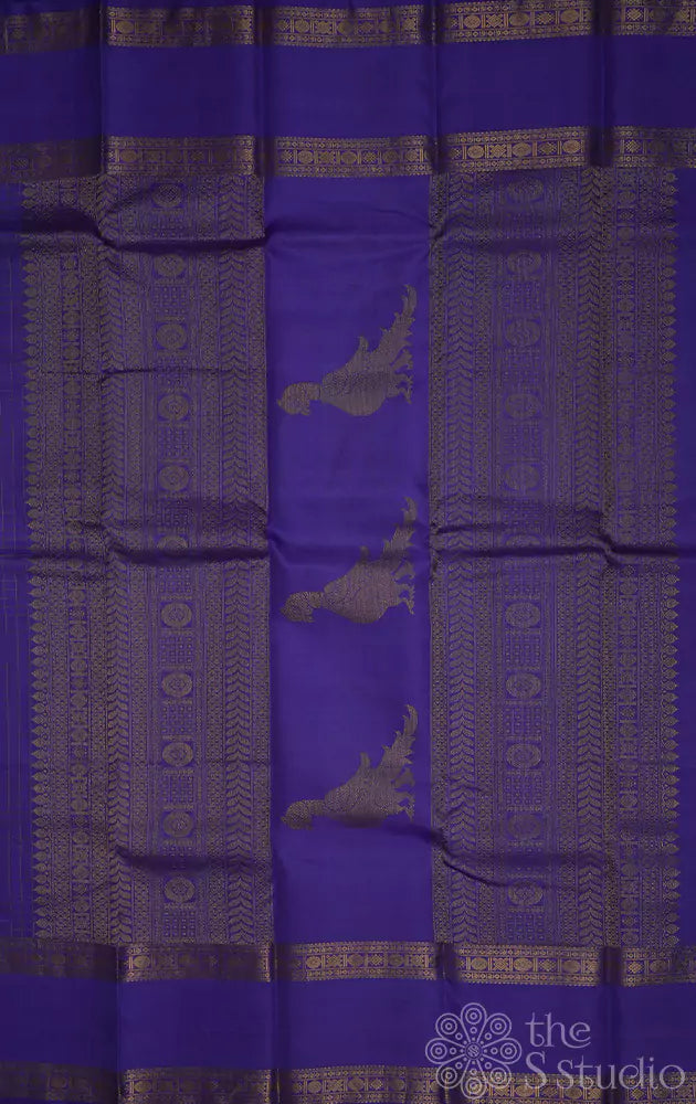 Dark lavendar kanchi silk saree with checks and  parrot pallu