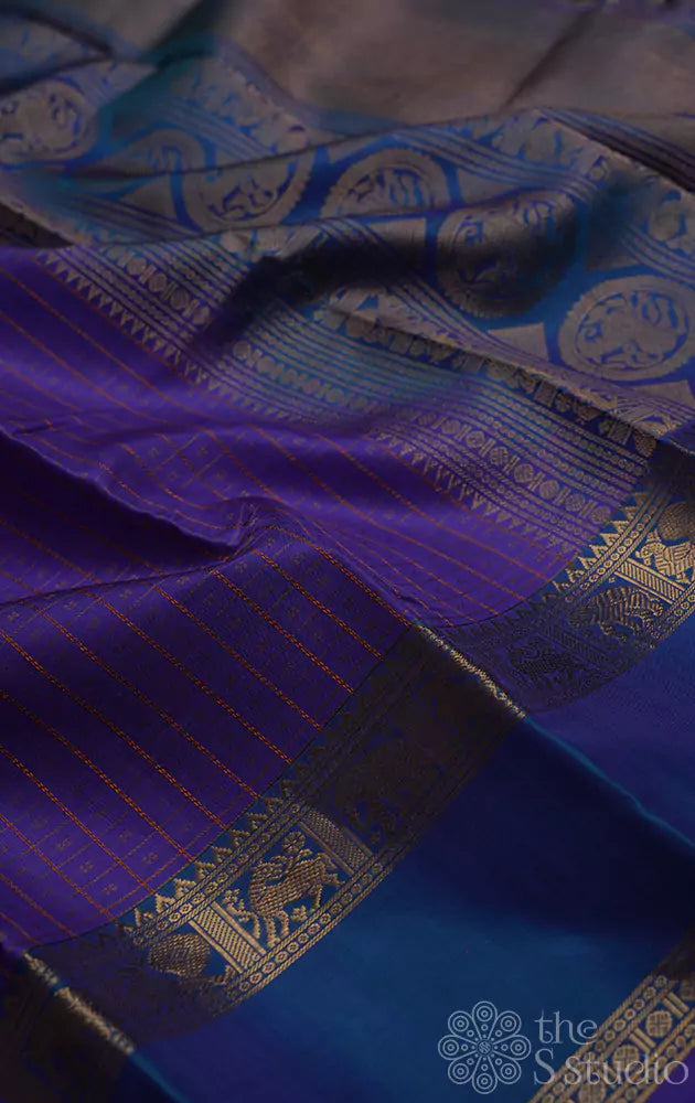Light violet kanchi silk saree with checks and  parrot pallu