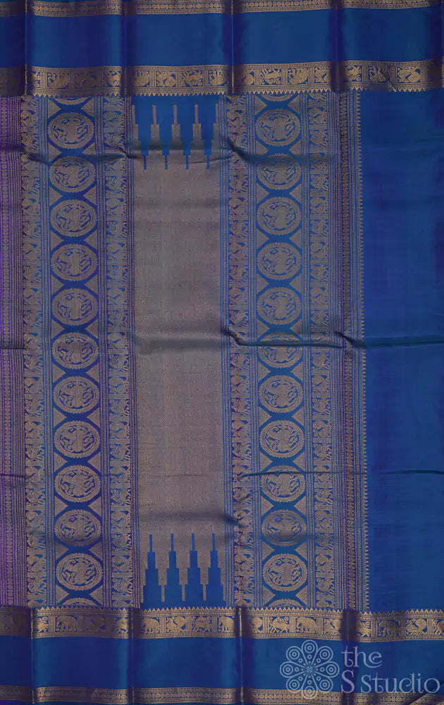 Light violet kanchi silk saree with checks and  parrot pallu