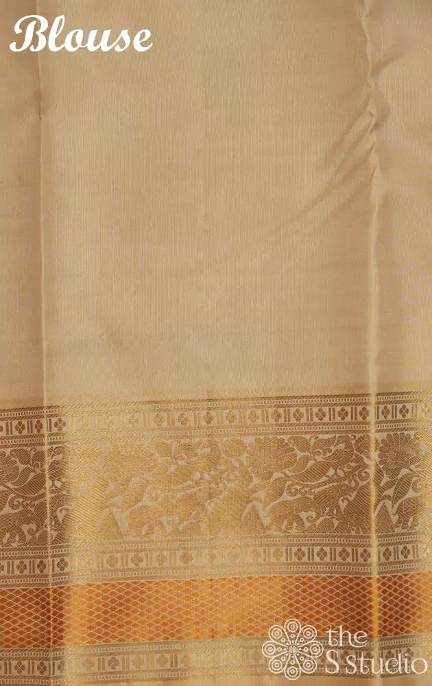 Brown kanchi silk saree with korvai Off white border