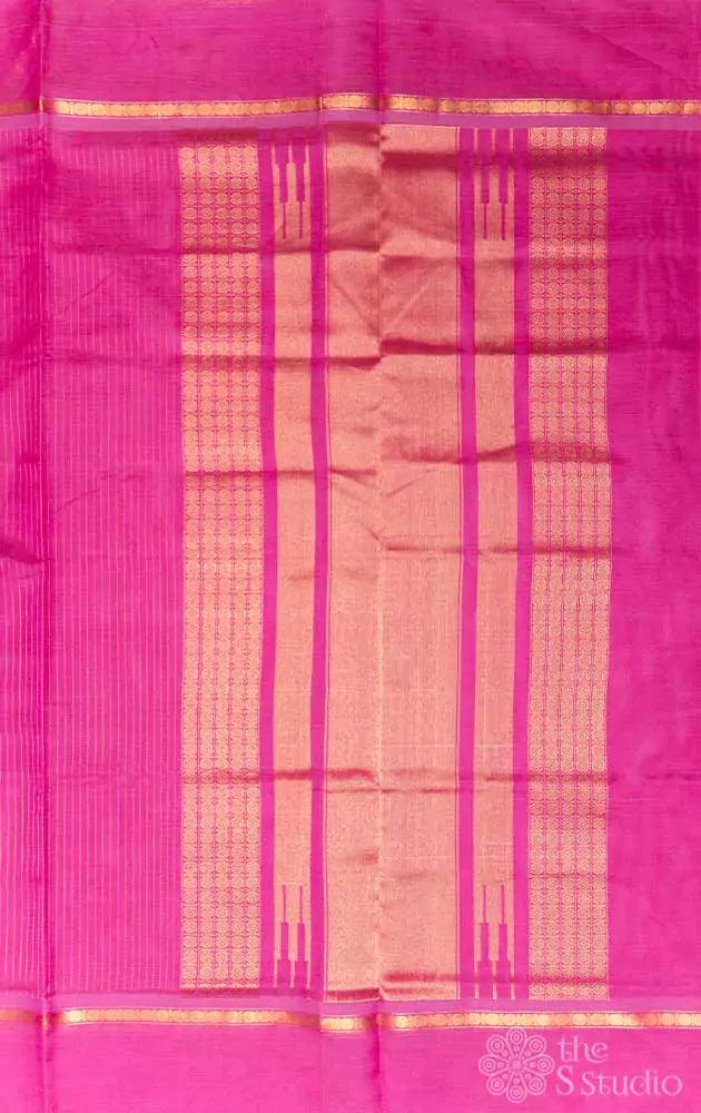 Lotus pink silk cotton saree with vertical zari lines
