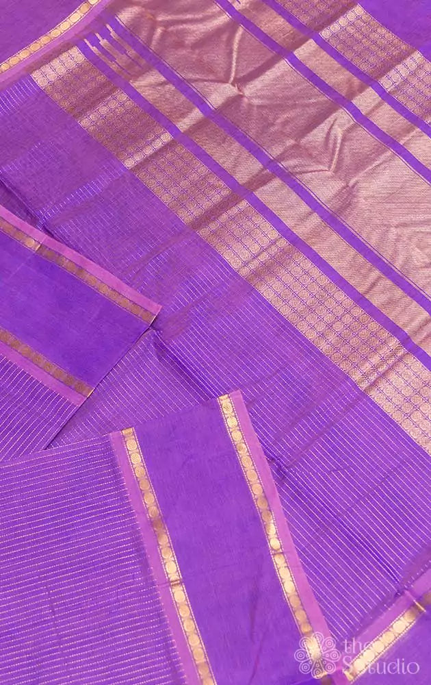 Lavender silk cotton saree with vertical zari lines
