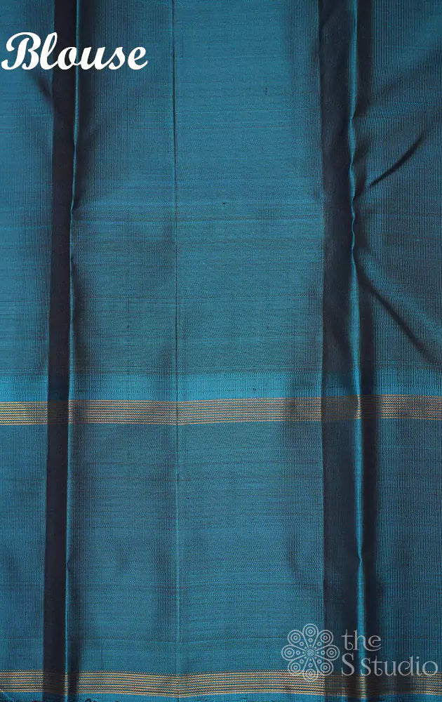 Coffee brown kanjivaram silk saree with rettai pet blue border