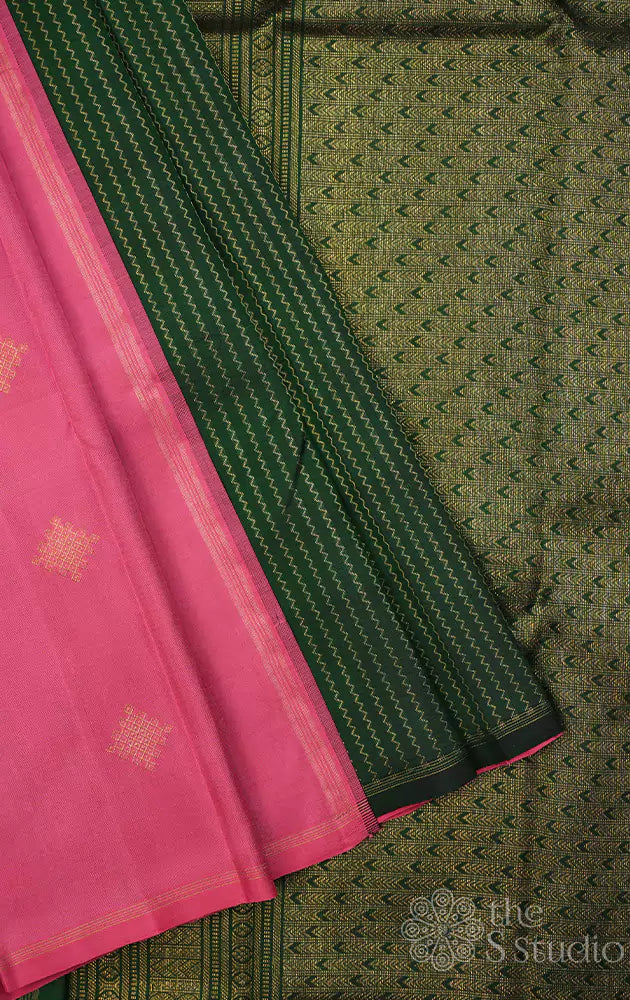 Light pink and green half and half kanchi silk saree