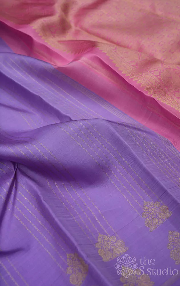 Lavender kanchi silk saree with vertical zari lines