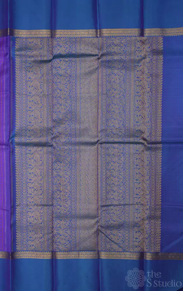 Violet kanchi silk saree with elephant motifs border