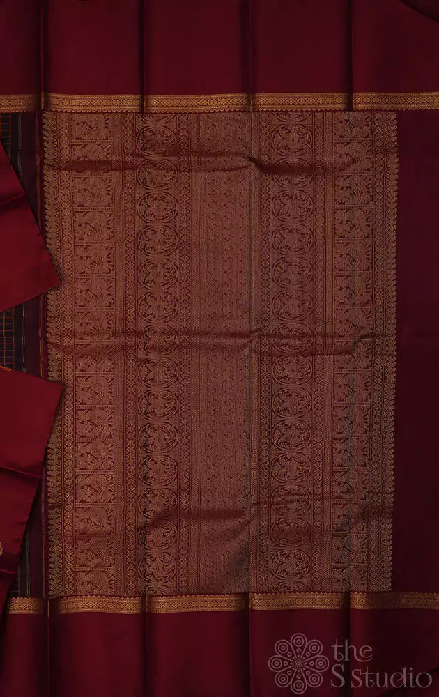 Brown kanchi silk saree with elephant motifs border