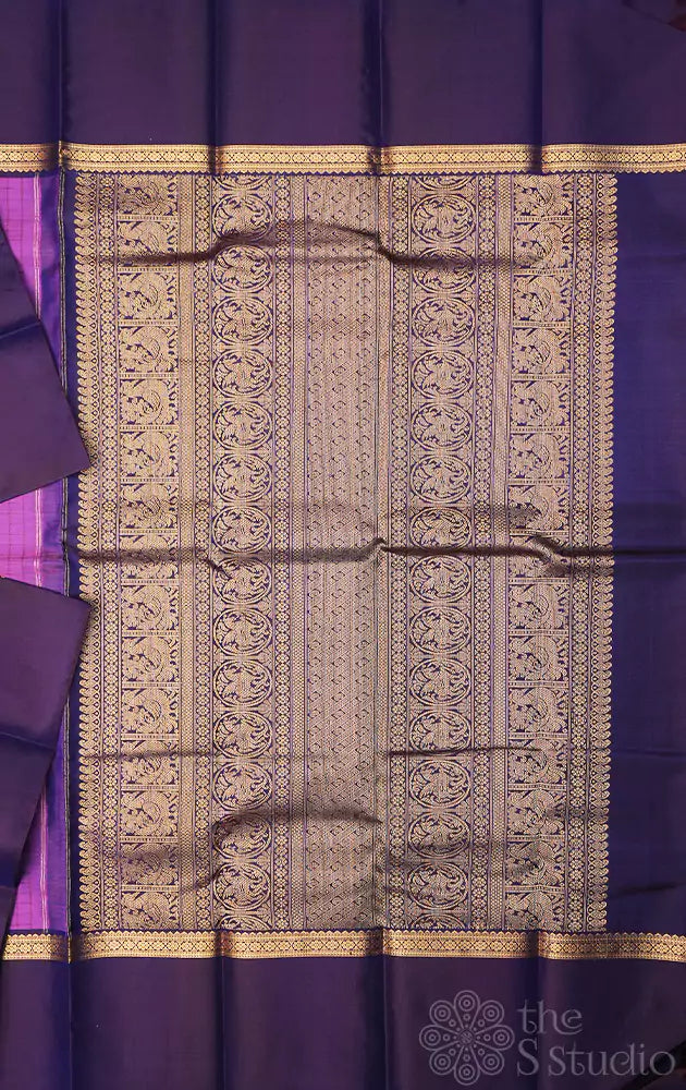 Light violet kanchi silk saree with elephant motifs border