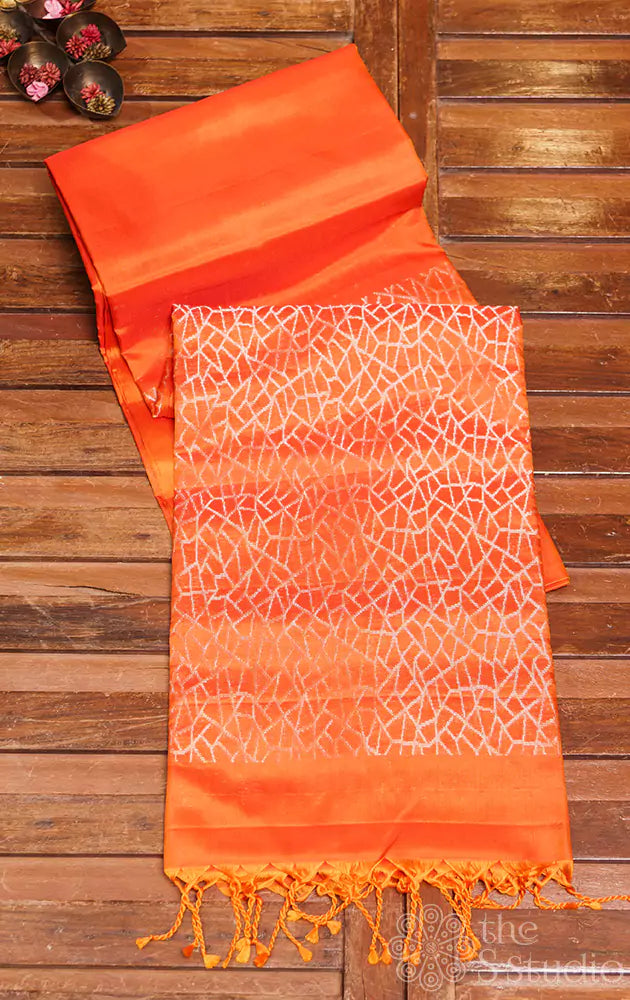 Orange plain soft silk saree with brocade pallu and blouse