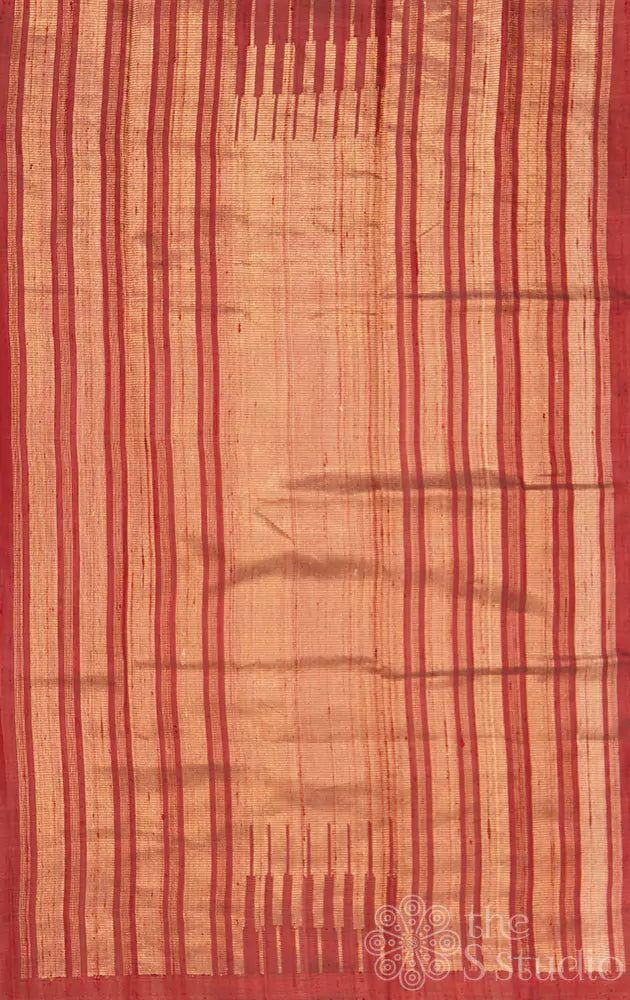 Light pink handloom raw silk saree with temple border