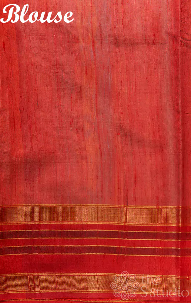 Light blue handloom raw silk saree with red border