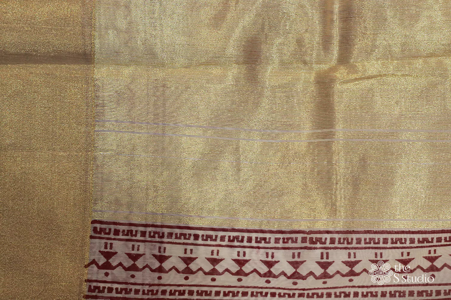 White chanderi cotton saree with block prints