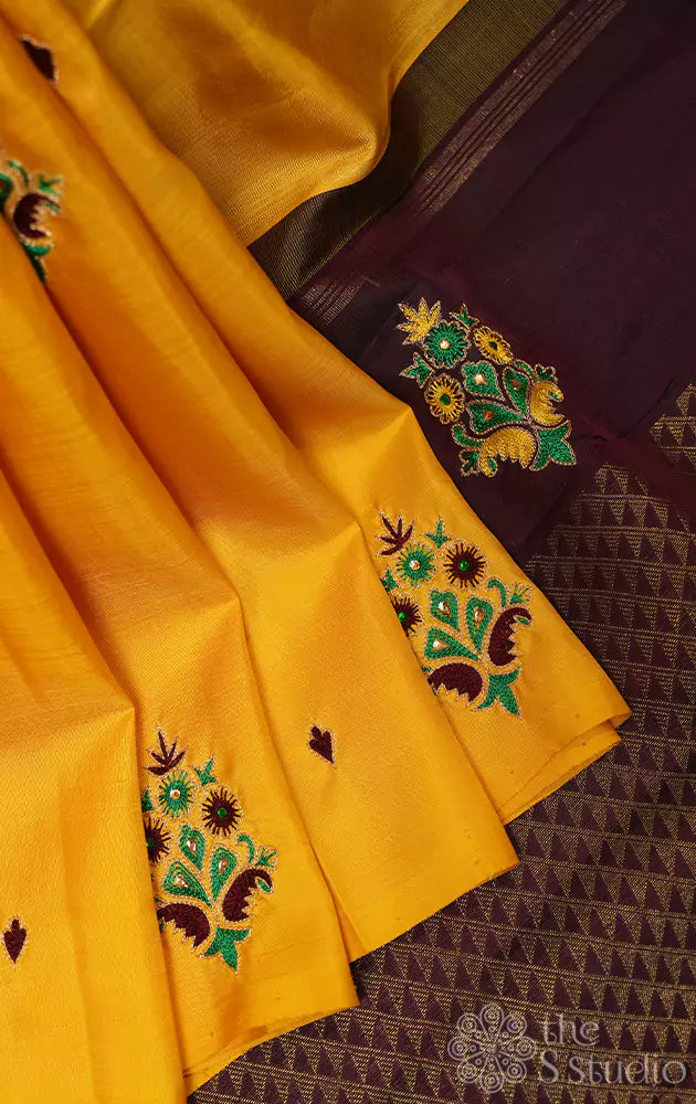 Mango Yellow & green pattu saree zari Saree handloom saree stitched bl –  Nihira