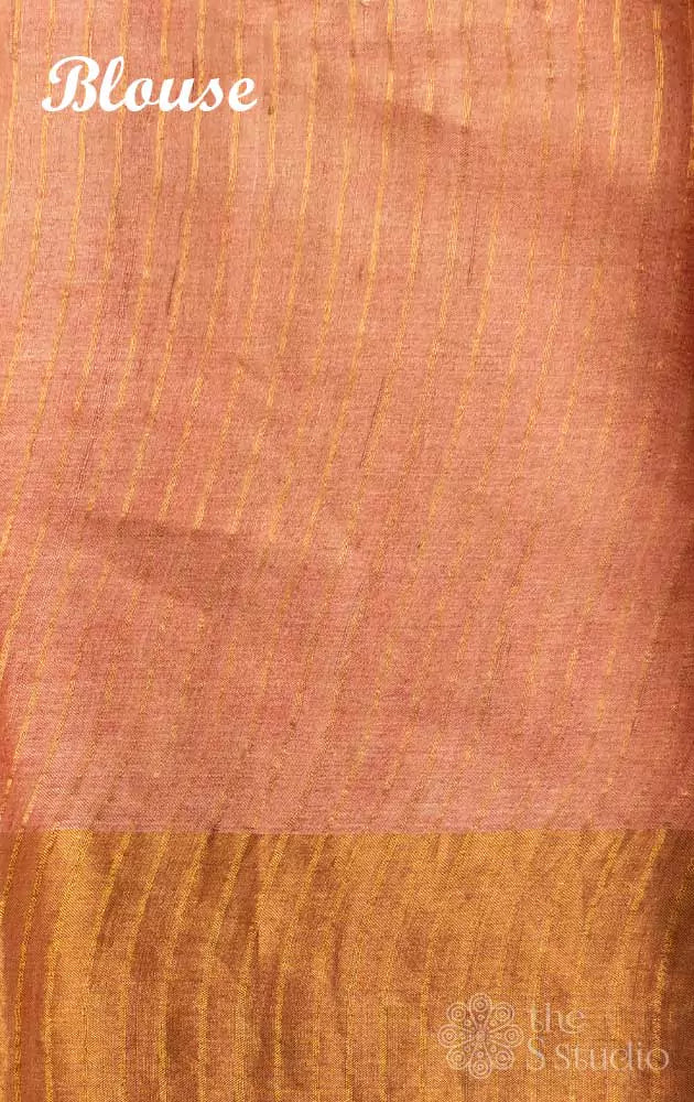 light peach printed tussar saree with zari border