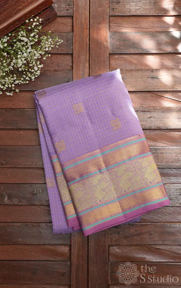 Pastel color Pure Handloom Kanchivaram soft silk saree – www.kosigam.com