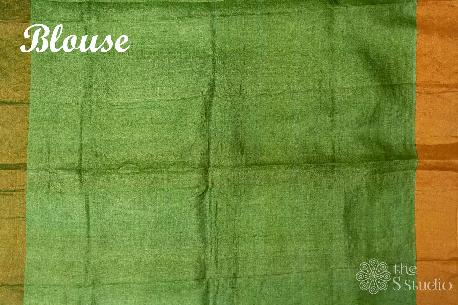 Green printed tussar saree with zari border